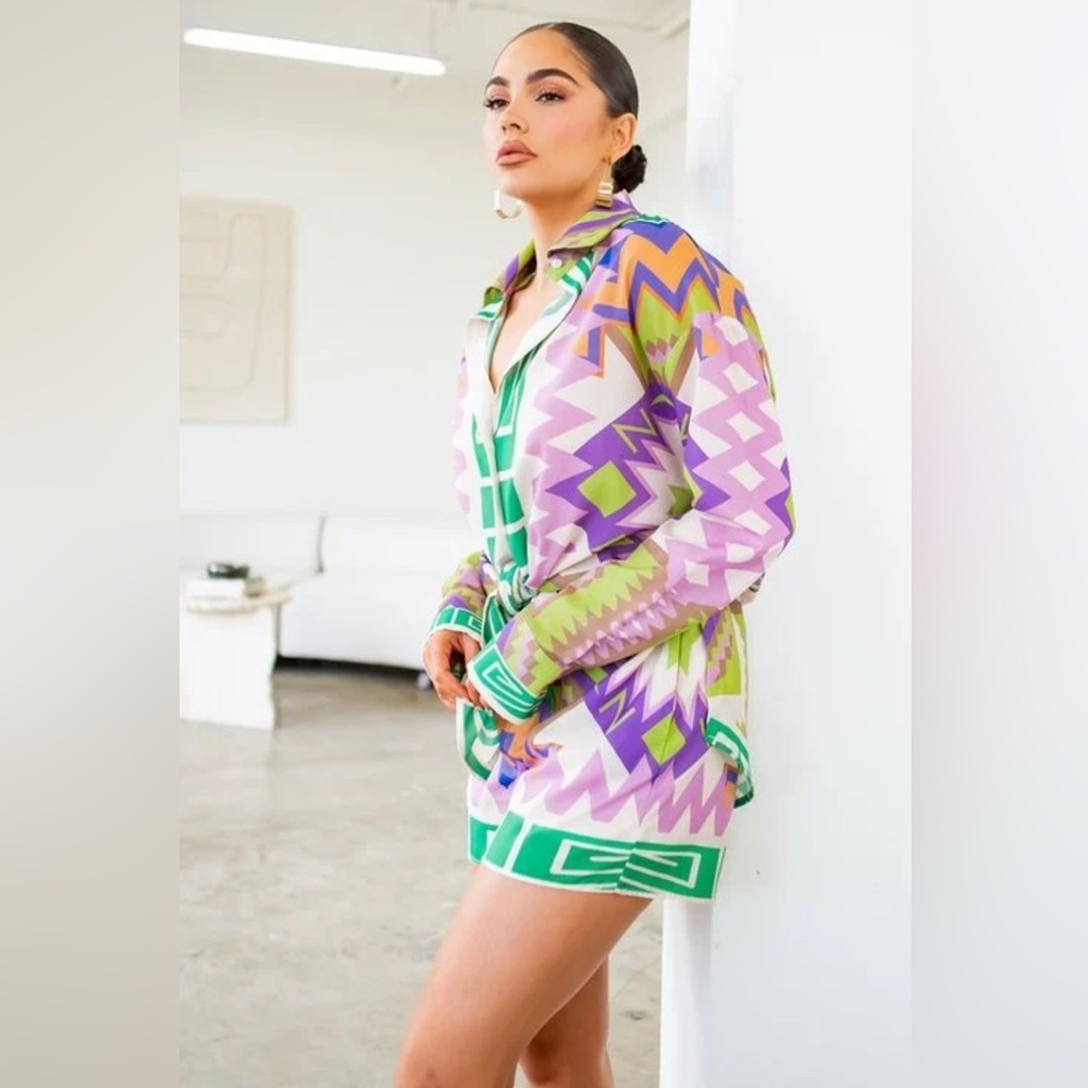 Oversize button-down shirt with short pants set